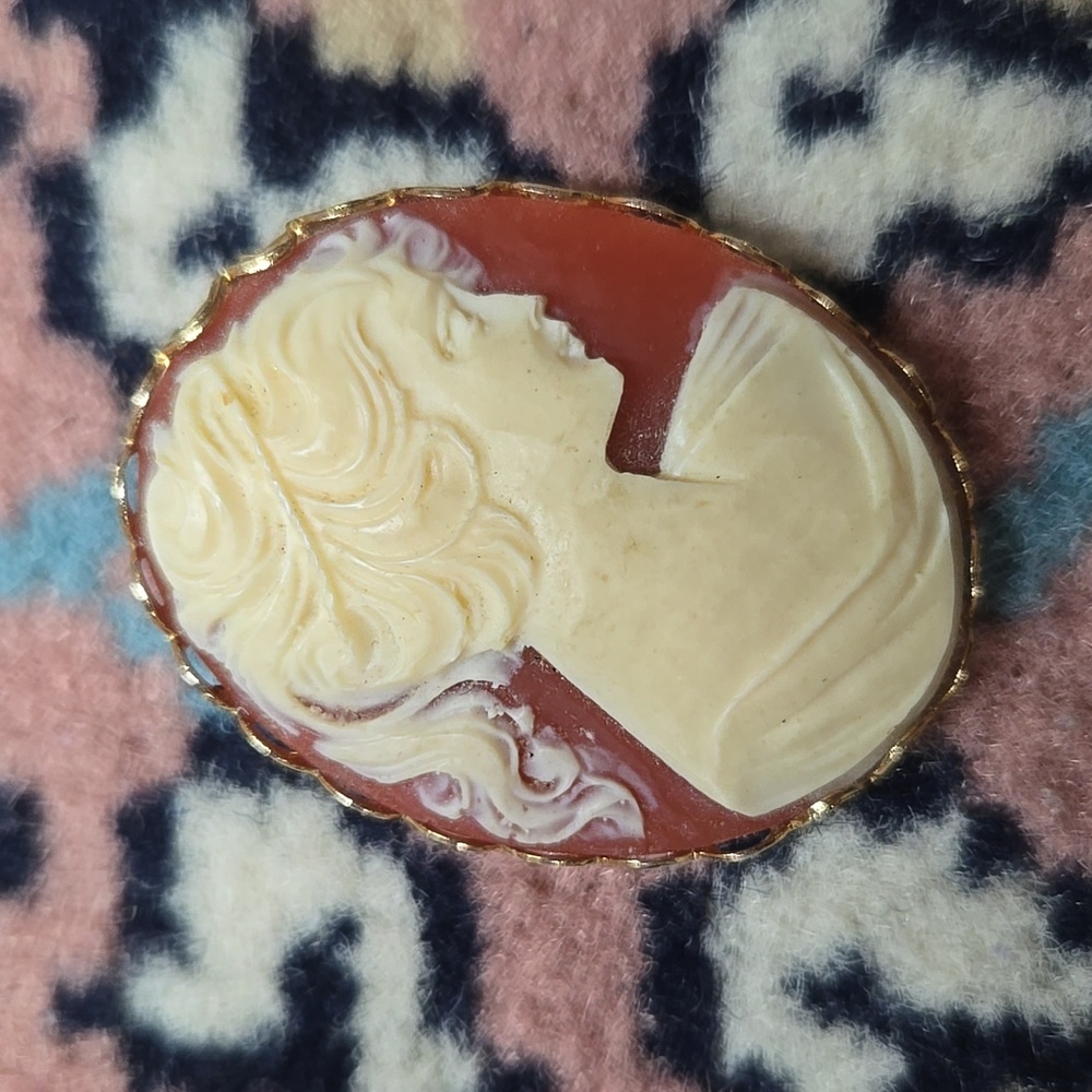 Vintage Cameo Brooch Resin Costume Jewlery Retro Pin - Picture 2 of 11